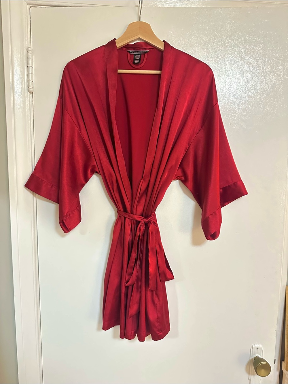 Victoria's Secret Red Satin Kimono Robe with Tie Waist